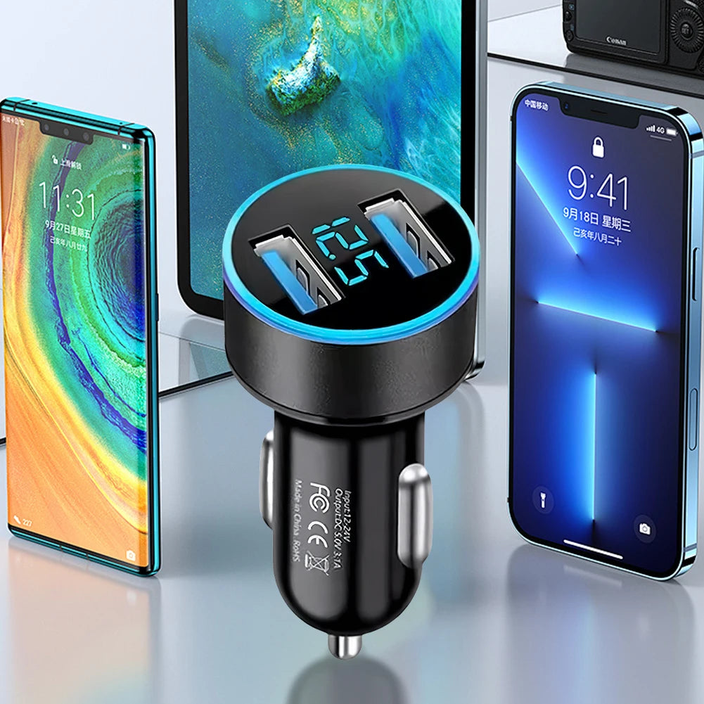 36W Cigarette Lighter Socket Splitter Voltage Display Quick Car Charger Dual USB PD QC3.0 Fast Charger for iPhone Samsung Xiaomi