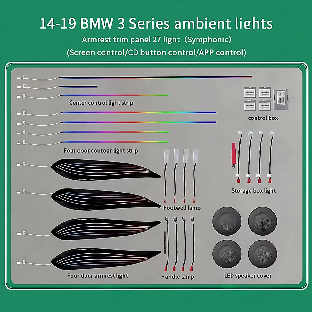 For BMW 3/4 Series 3GT F30 F31 F32 F34 Car LED Ambient Light App Control 256 Colour Symphony Atmosphere Lamp illuminated Strip