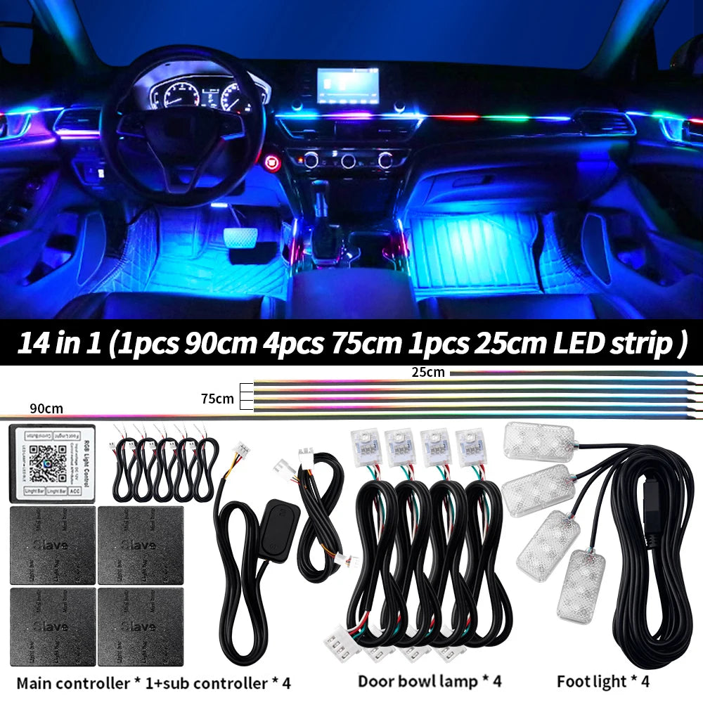 Universal Led Car Ambient Light RGB 64 213 Color Acrylic Strips Symphony Streamer Interior Dashboard Decoration Atmosphere Lamp
