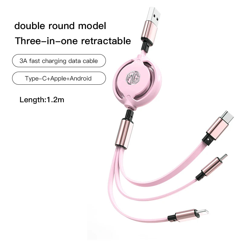 Car 3 in 1 USB Cable Type C Micro USB Fast Charging Cable For Morris Garages MG Cyberster MG3 MG5 MG7 MG6 ZS ES5 ONE HS MG4 EV