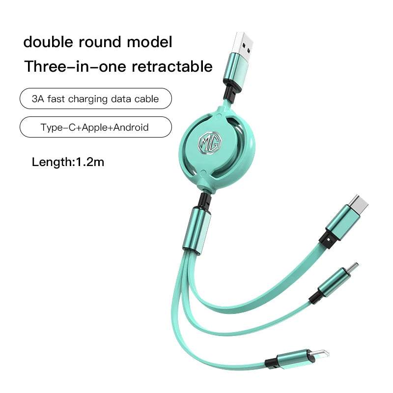 Car 3 in 1 USB Cable Type C Micro USB Fast Charging Cable For Morris Garages MG Cyberster MG3 MG5 MG7 MG6 ZS ES5 ONE HS MG4 EV