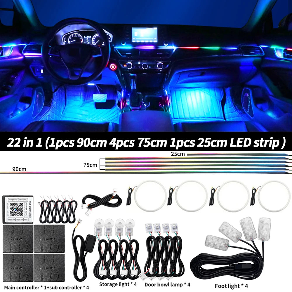 Universal Led Car Ambient Light RGB 64 213 Color Acrylic Strips Symphony Streamer Interior Dashboard Decoration Atmosphere Lamp