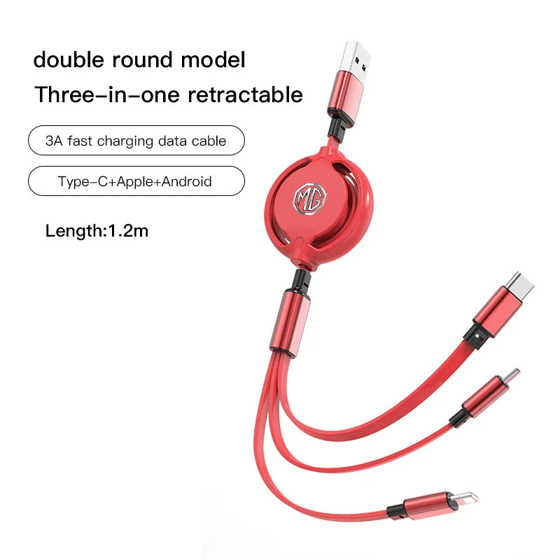 Car 3 in 1 USB Cable Type C Micro USB Fast Charging Cable For Morris Garages MG Cyberster MG3 MG5 MG7 MG6 ZS ES5 ONE HS MG4 EV