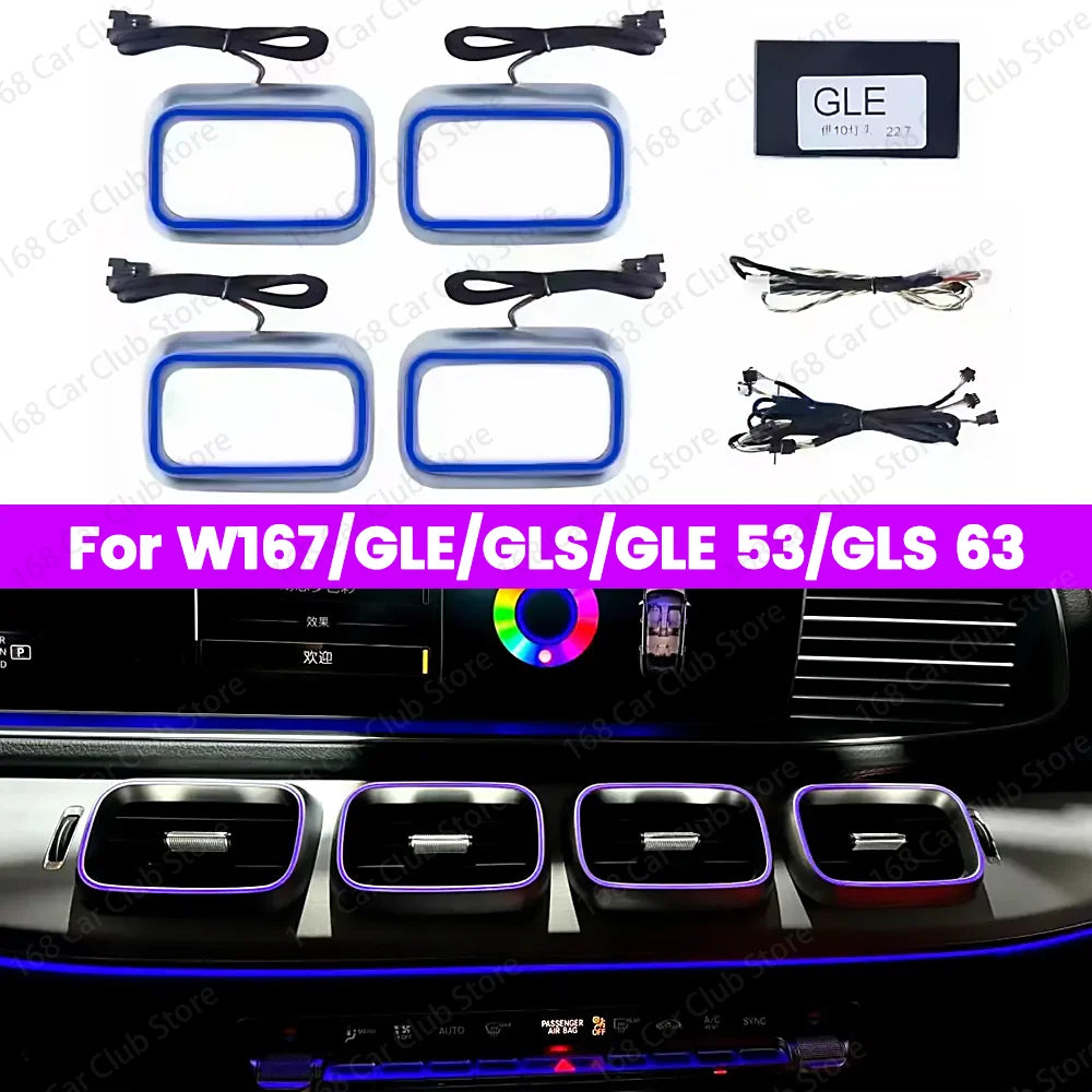 For Mercedes Benz W167 GLE GLS GLE53 GLS63 Coupe Car Turbine Air Outlet Nozzle Decorative Lamp 64 Colour LED Vents Ambient Light