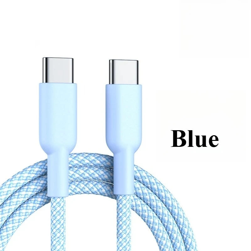 60W 1M/2M/3M Car Fast Charging Cable Dual Type-C Nylon Braided Data Cable Car Charging Accessories for Xiaomi Samsung iphone