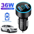 36W Cigarette Lighter Socket Splitter Voltage Display Quick Car Charger Dual USB PD QC3.0 Fast Charger for iPhone Samsung Xiaomi