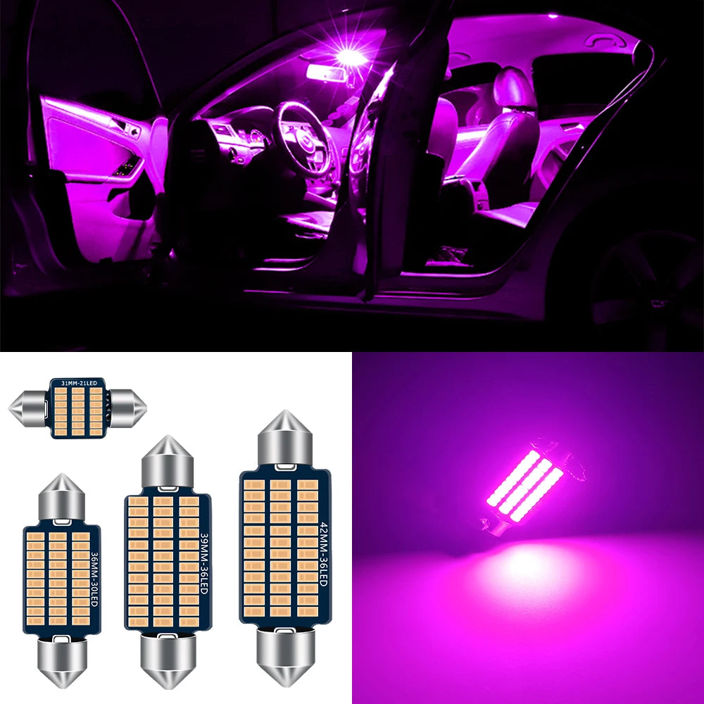 1PC Car Interior Light Purple LED Reading Lights 12V Dome Lamp Aluminum Vehicles Bulb Auto accessories 2025 31mm 36mm 39mm 42mm