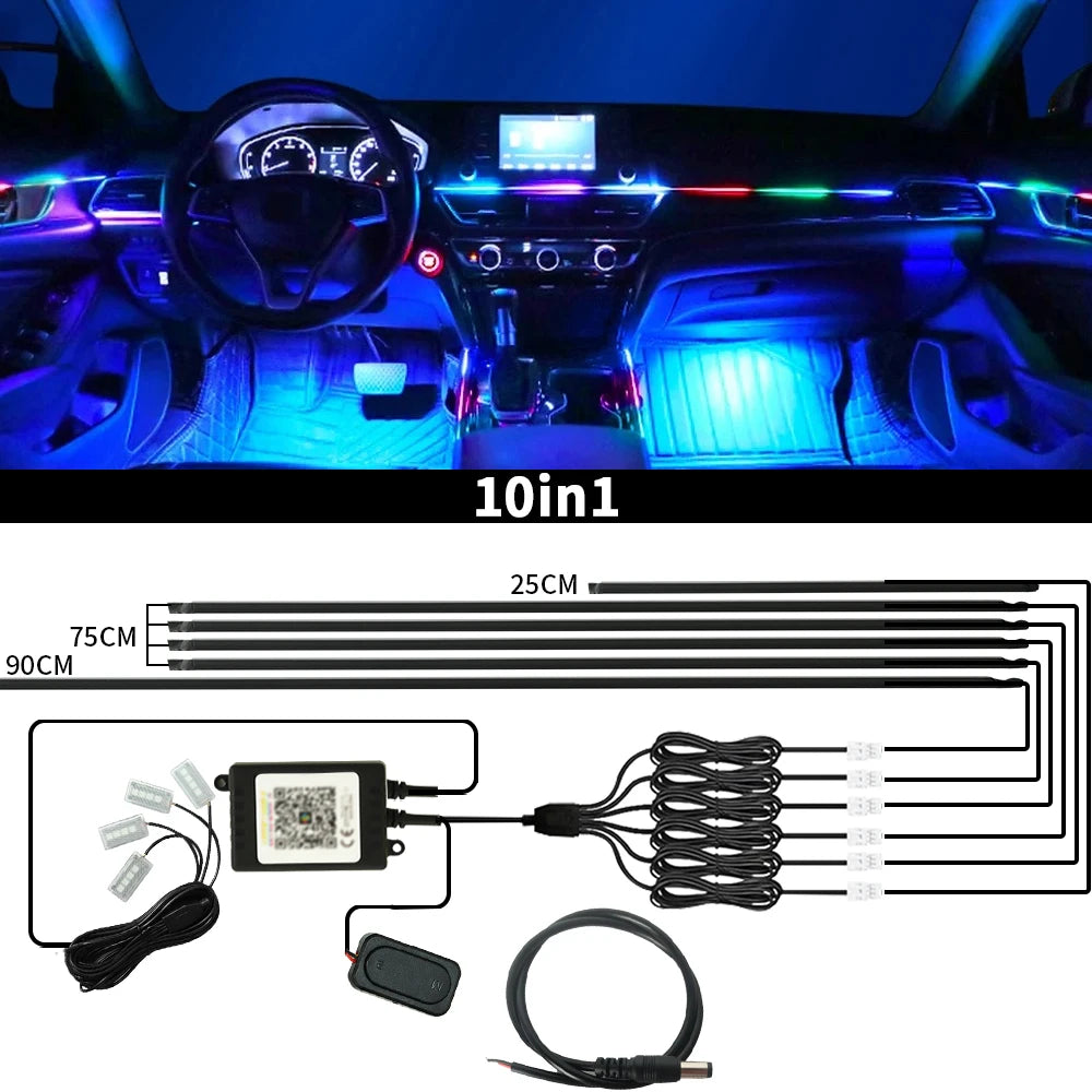 Symphony Car Ambient Lights Kit 18 in 1 LED Interior RGB APP Control Acrylic Guide Strip Light Auto Atmosphere Lamp