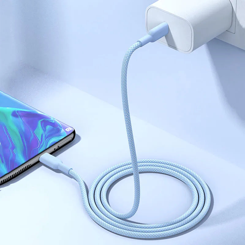 60W 1M/2M/3M Car Fast Charging Cable Dual Type-C Nylon Braided Data Cable Car Charging Accessories for Xiaomi Samsung iphone