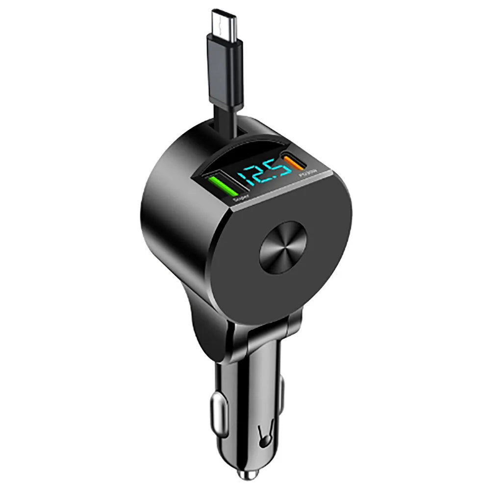 5 in 1 66W Car Charger Retractable Car Cigarette Lighter Adapter USB Type C Fast Charger Cable for IPhone Xiaomi Huawei Samsung