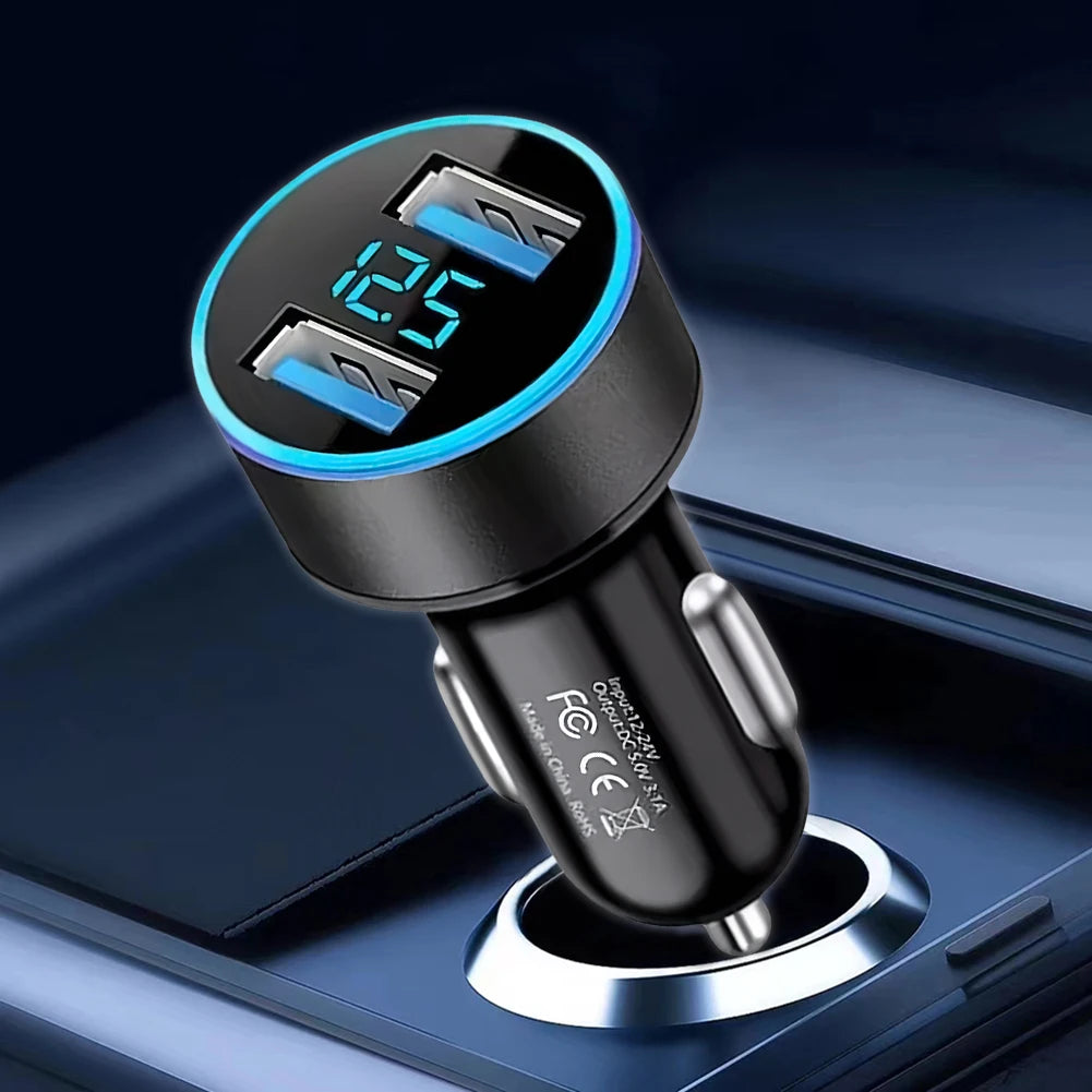36W Cigarette Lighter Socket Splitter Voltage Display Quick Car Charger Dual USB PD QC3.0 Fast Charger for iPhone Samsung Xiaomi