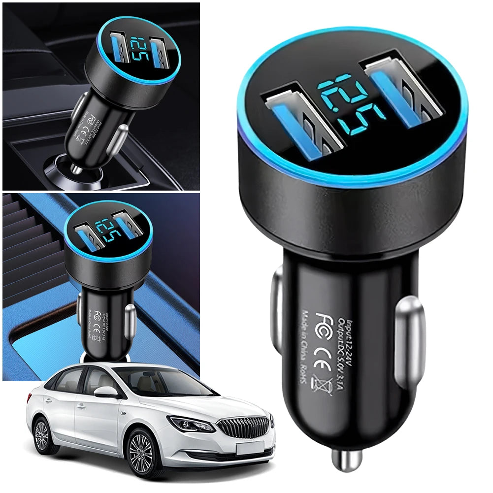 36W Cigarette Lighter Socket Splitter Voltage Display Quick Car Charger Dual USB PD QC3.0 Fast Charger for iPhone Samsung Xiaomi