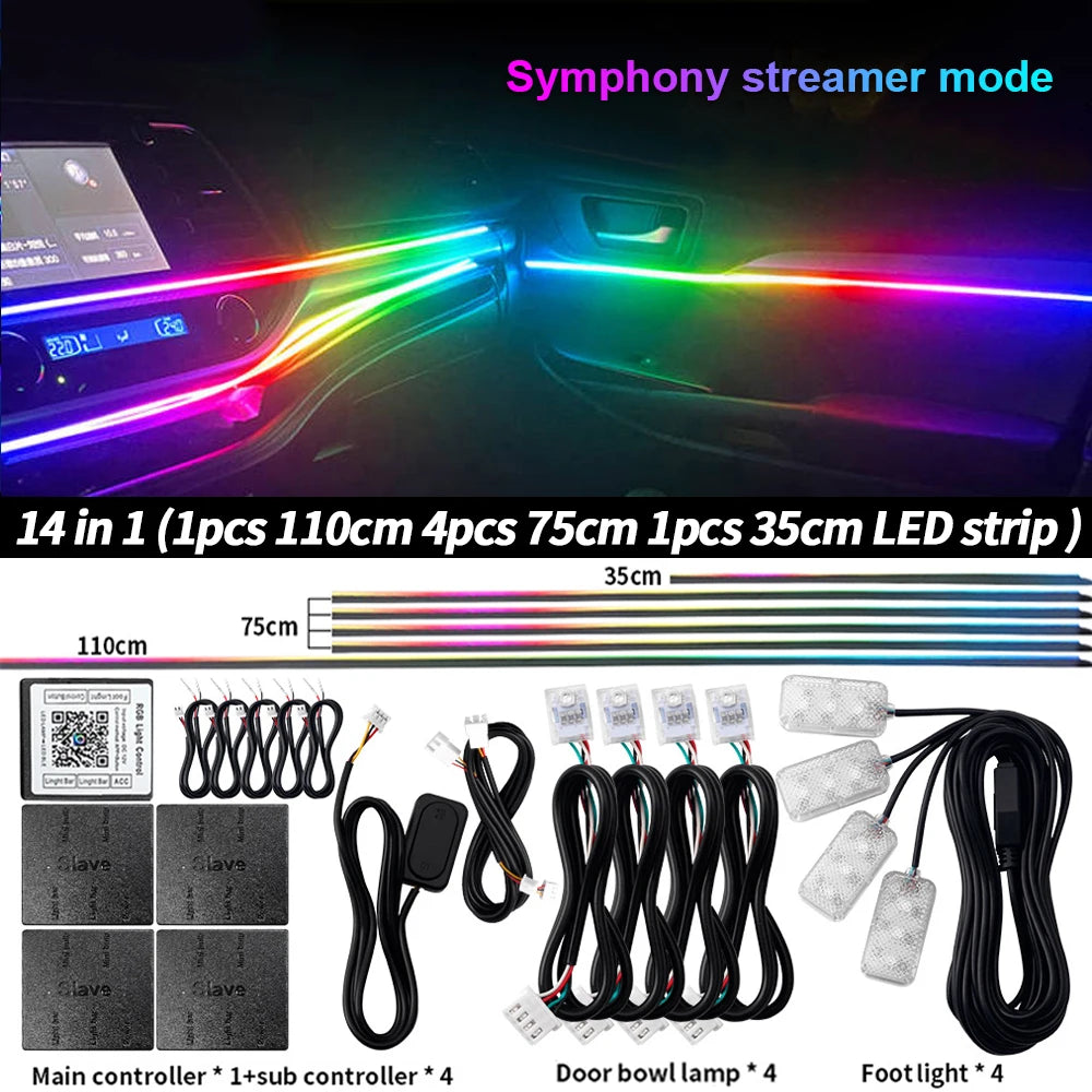 Universal Led Car Ambient Light RGB 64 213 Color Acrylic Strips Symphony Streamer Interior Dashboard Decoration Atmosphere Lamp