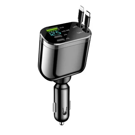 5 in 1 66W Car Charger Retractable Car Cigarette Lighter Adapter USB Type C Fast Charger Cable for IPhone Xiaomi Huawei Samsung