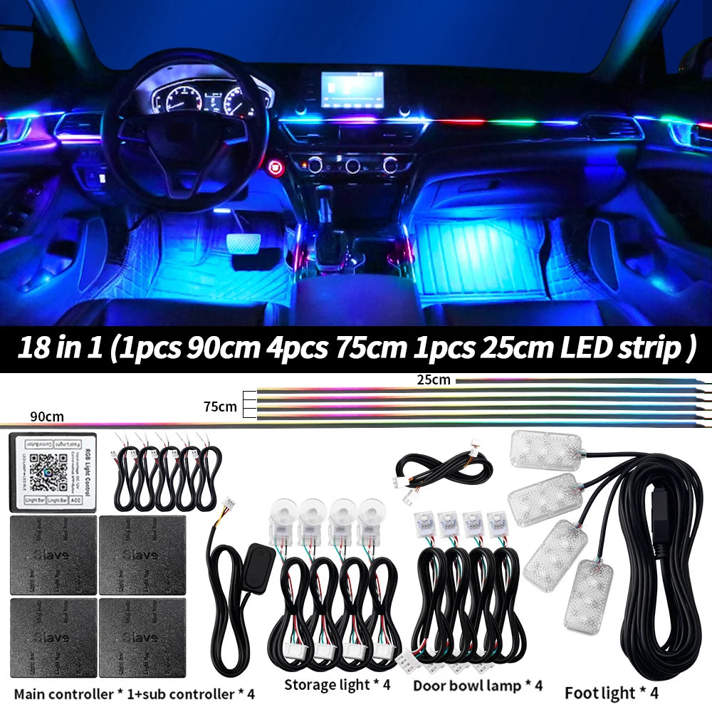 Universal Led Car Ambient Light RGB 64 213 Color Acrylic Strips Symphony Streamer Interior Dashboard Decoration Atmosphere Lamp