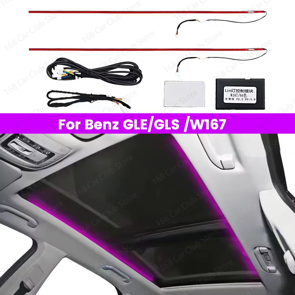 For Mercedes Benz W167 GLE GLS AMG GLE53 Car Interior Multicolor Ambient Light Sunroof Lamp Refit 64 Colours LED Skylight Lights