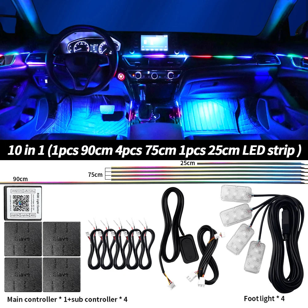 Universal Led Car Ambient Light RGB 64 213 Color Acrylic Strips Symphony Streamer Interior Dashboard Decoration Atmosphere Lamp