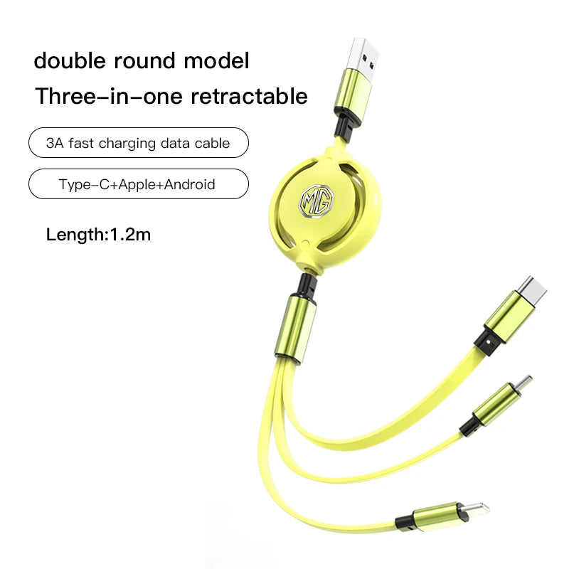 Car 3 in 1 USB Cable Type C Micro USB Fast Charging Cable For Morris Garages MG Cyberster MG3 MG5 MG7 MG6 ZS ES5 ONE HS MG4 EV