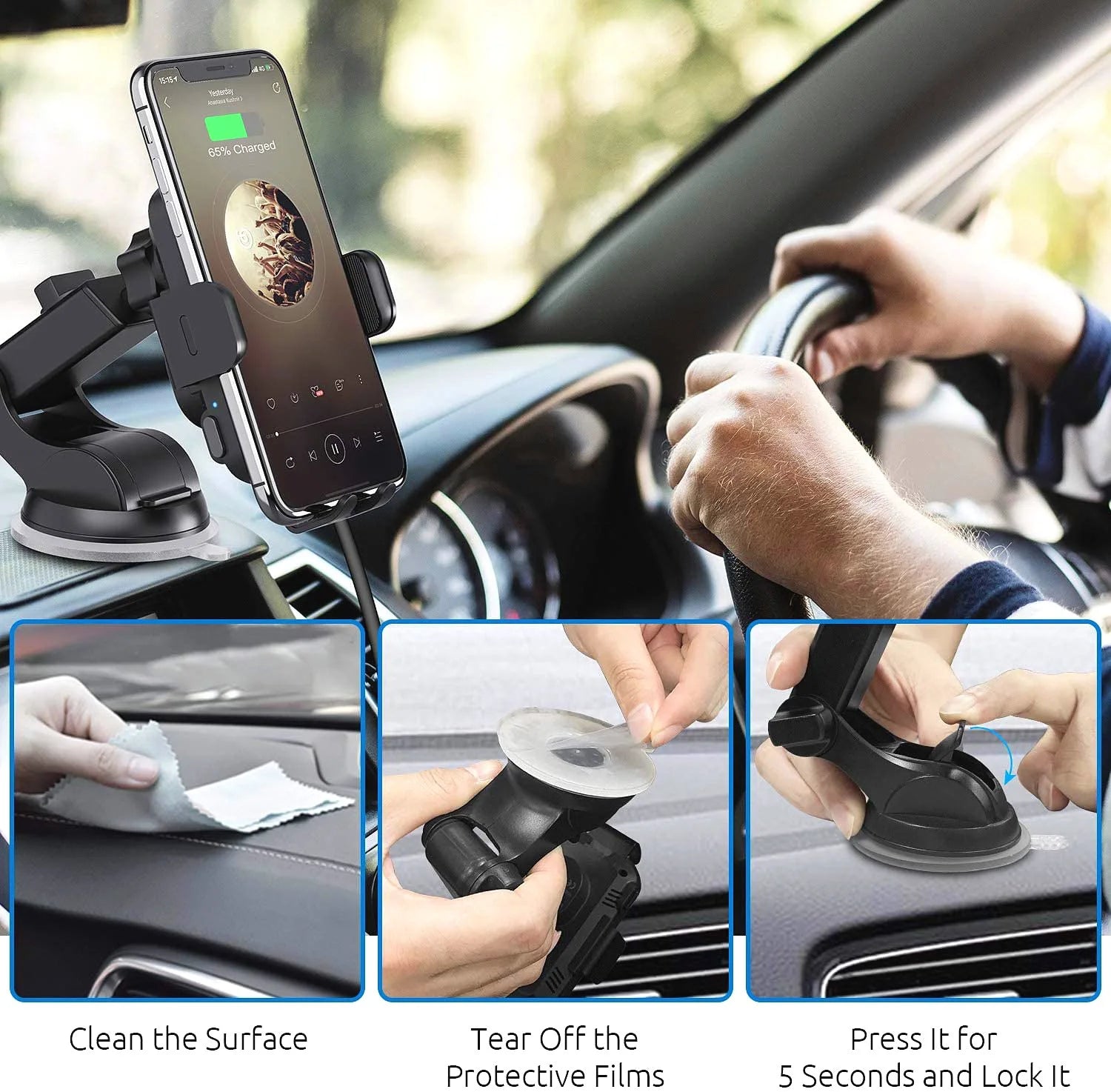 15W Fast charging Wireless Charging Bracket  Windshield Car Phone Holder Auto Clamp Intelligent Sensing For IPhone 15 Samsung