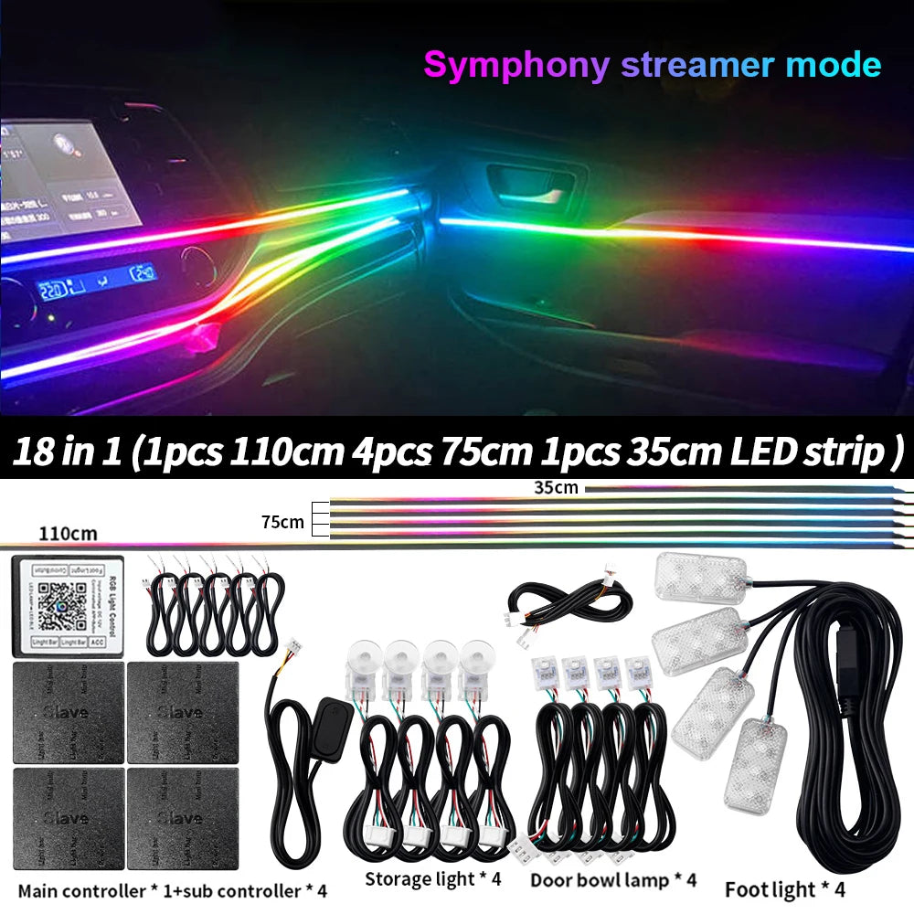 Universal Led Car Ambient Light RGB 64 213 Color Acrylic Strips Symphony Streamer Interior Dashboard Decoration Atmosphere Lamp