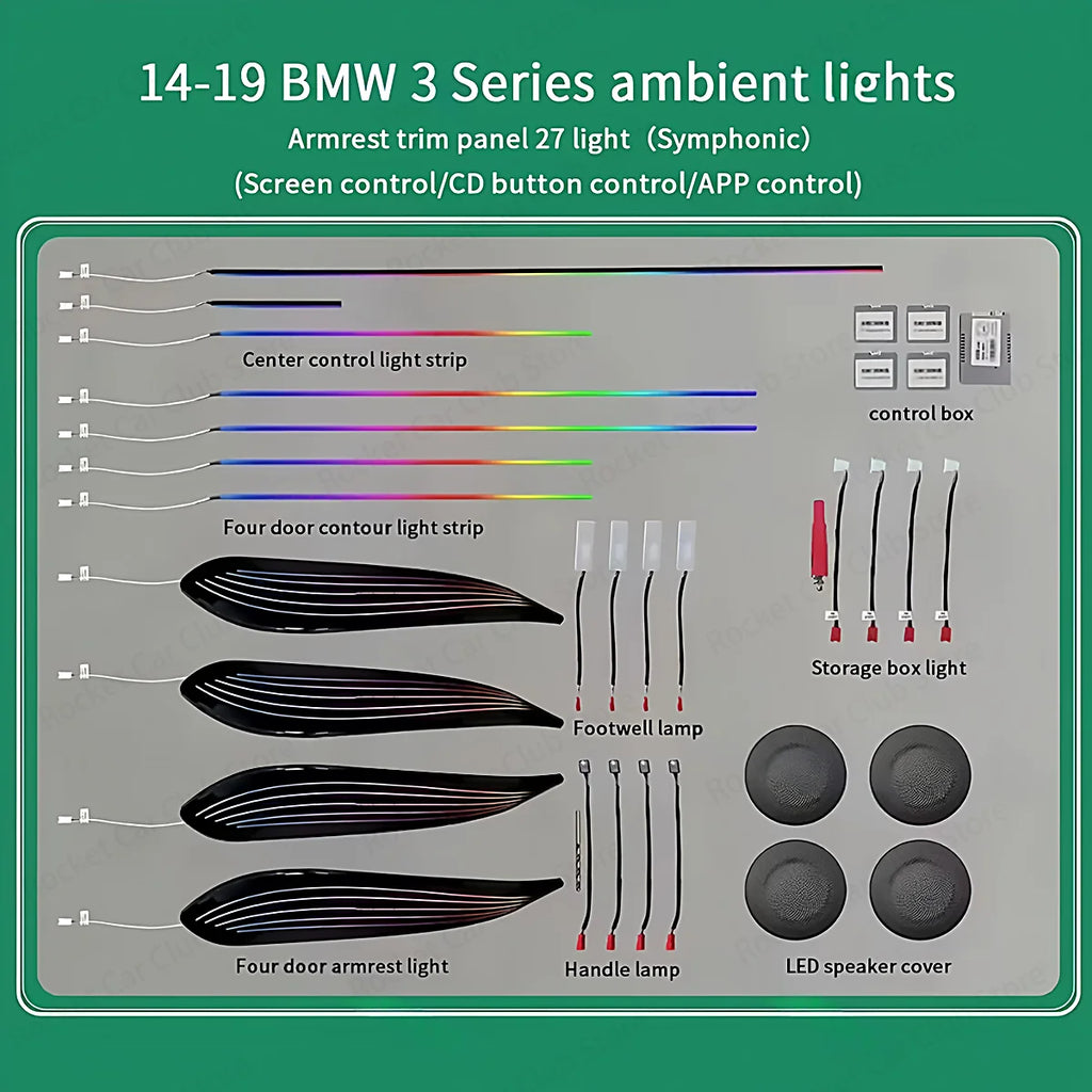 For BMW 3/4 Series 3GT F30 F31 F32 F34 Car LED Ambient Light App Control 256 Colour Symphony Atmosphere Lamp illuminated Strip