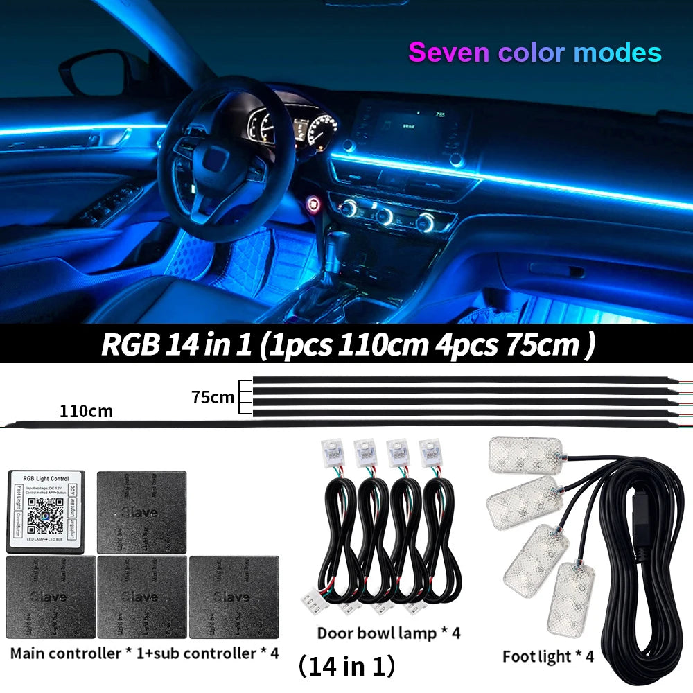 Universal Led Car Ambient Light RGB 64 213 Color Acrylic Strips Symphony Streamer Interior Dashboard Decoration Atmosphere Lamp