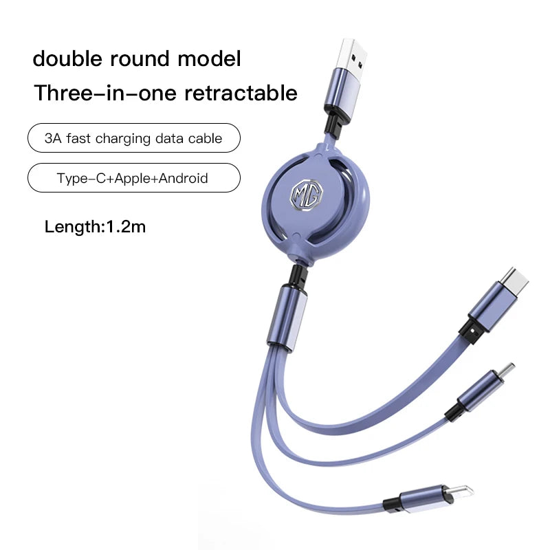 Car 3 in 1 USB Cable Type C Micro USB Fast Charging Cable For Morris Garages MG Cyberster MG3 MG5 MG7 MG6 ZS ES5 ONE HS MG4 EV