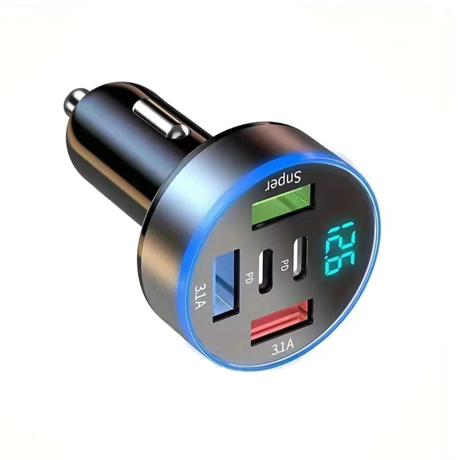 Car Charger 250W 5 Ports Fast Charging PD QC3.0 USB C Car Phone Charger Adapter With Voltage For iPhone Samsung Huawei Xiaomi