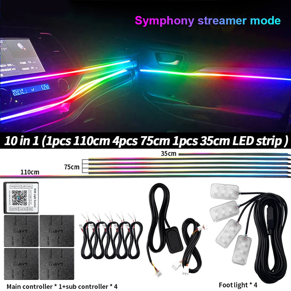 Universal Led Car Ambient Light RGB 64 213 Color Acrylic Strips Symphony Streamer Interior Dashboard Decoration Atmosphere Lamp