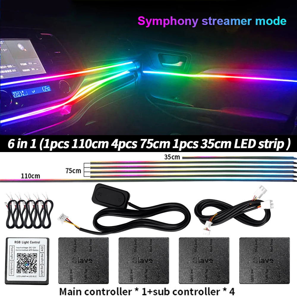 Universal Led Car Ambient Light RGB 64 213 Color Acrylic Strips Symphony Streamer Interior Dashboard Decoration Atmosphere Lamp