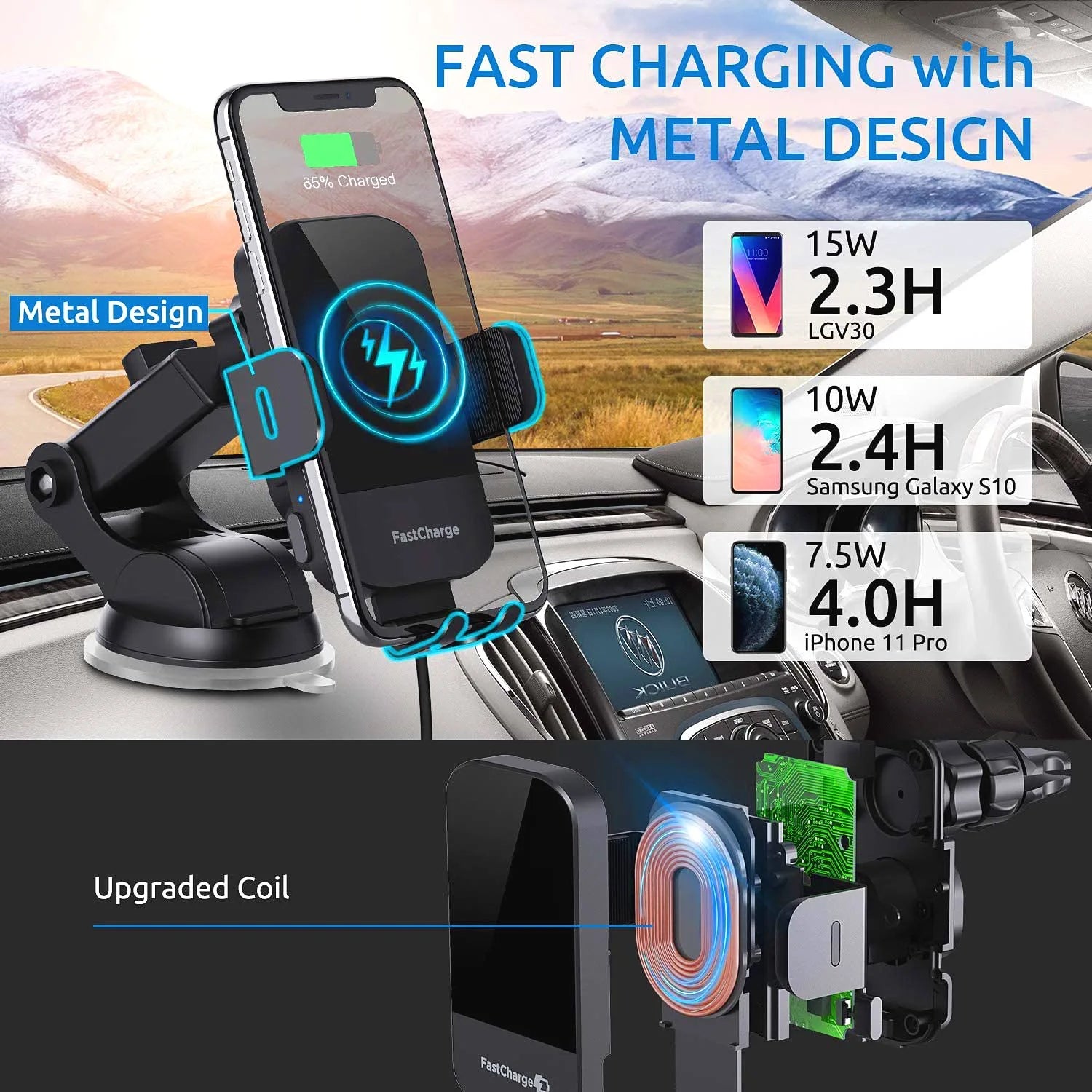 15W Fast charging Wireless Charging Bracket  Windshield Car Phone Holder Auto Clamp Intelligent Sensing For IPhone 15 Samsung