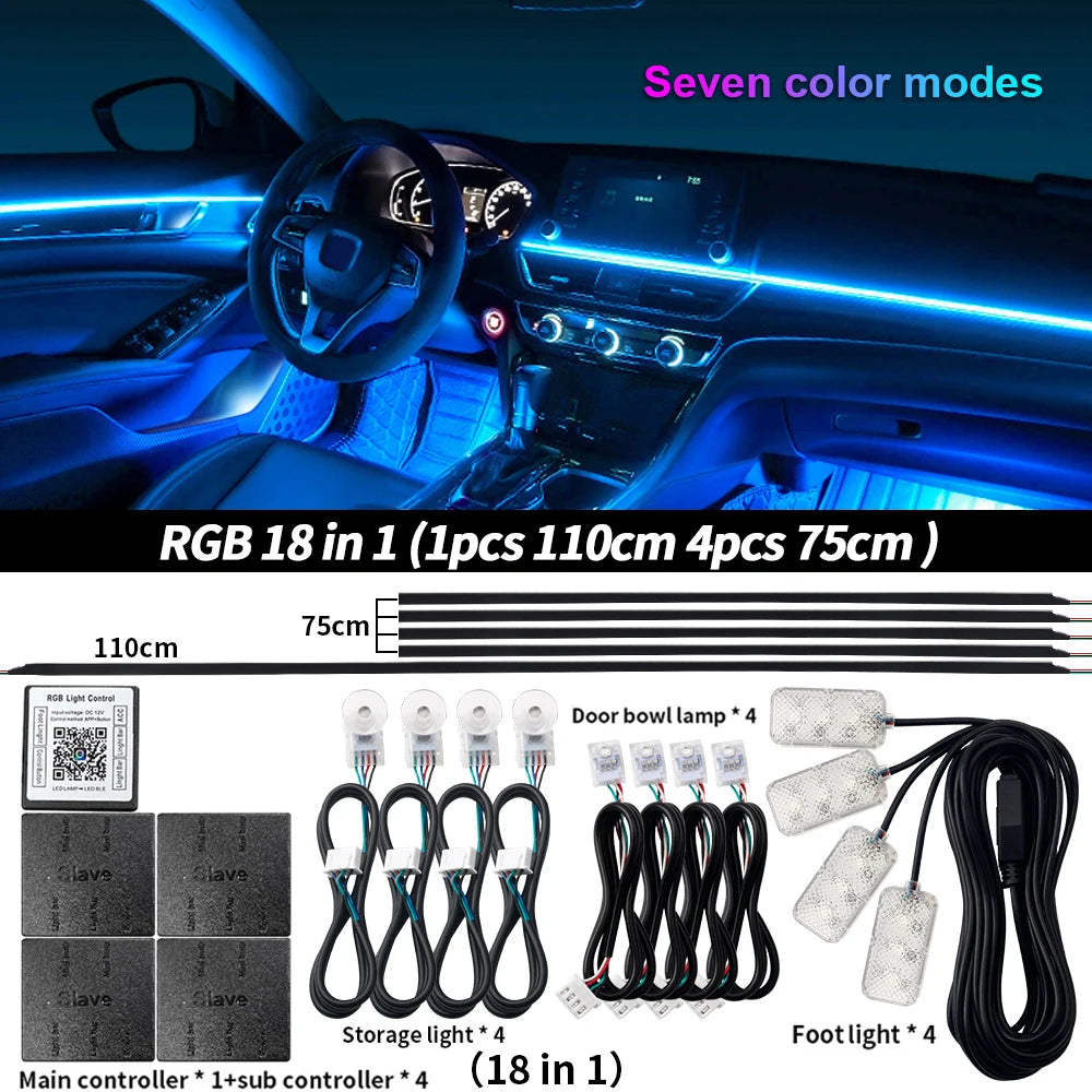 Universal Led Car Ambient Light RGB 64 213 Color Acrylic Strips Symphony Streamer Interior Dashboard Decoration Atmosphere Lamp