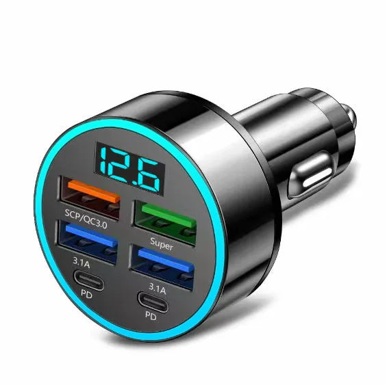 Car Charger 250W 5 Ports Fast Charging PD QC3.0 USB C Car Phone Charger Adapter With Voltage For iPhone Samsung Huawei Xiaomi