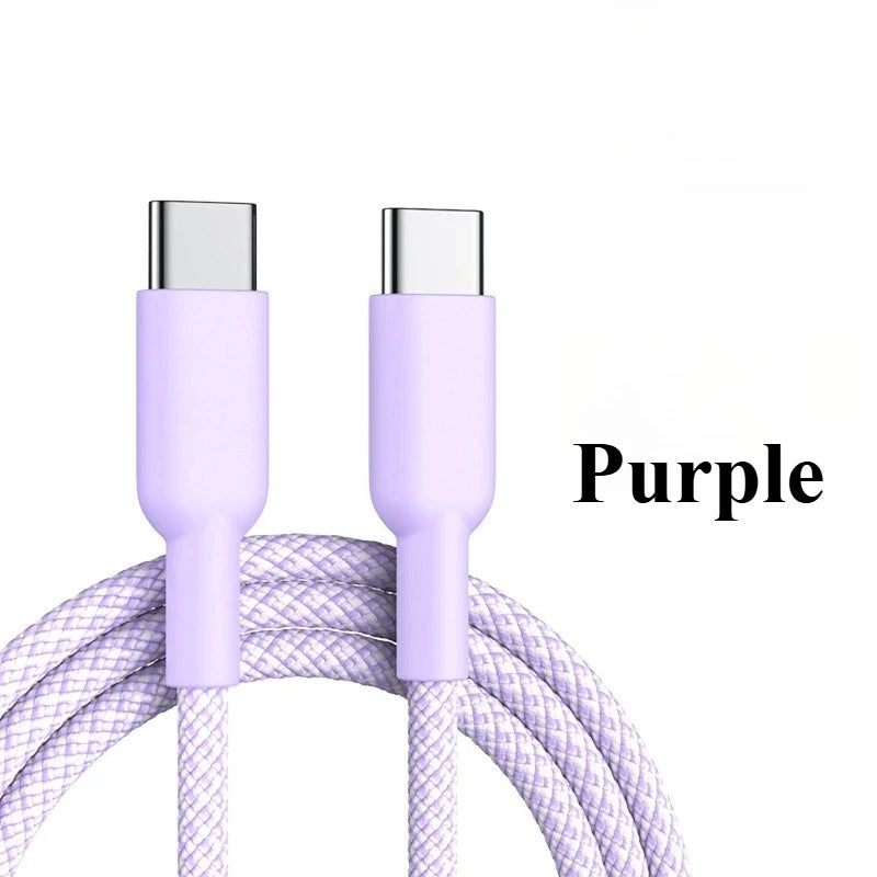 60W 1M/2M/3M Car Fast Charging Cable Dual Type-C Nylon Braided Data Cable Car Charging Accessories for Xiaomi Samsung iphone