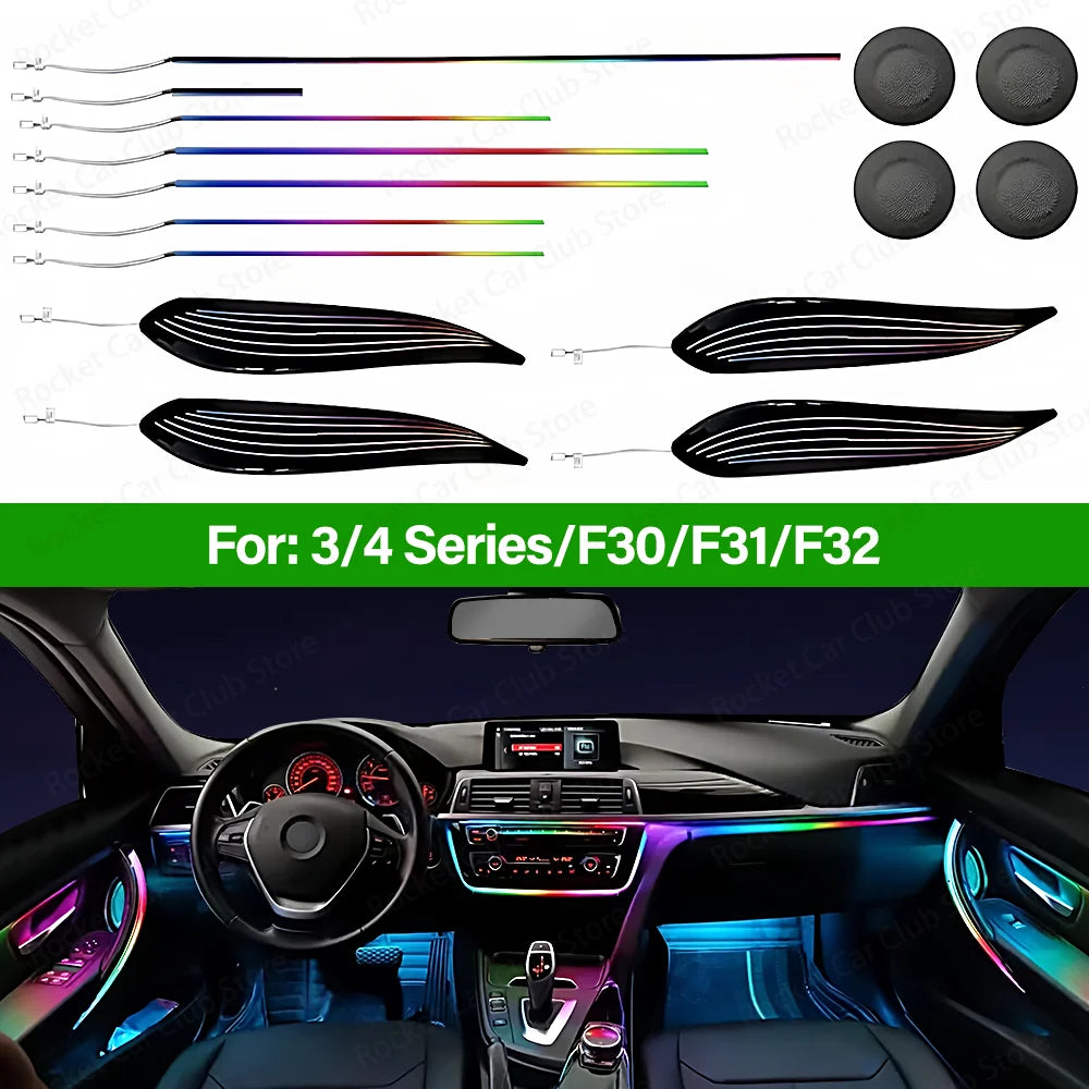 For BMW 3/4 Series 3GT F30 F31 F32 F34 Car LED Ambient Light App Control 256 Colour Symphony Atmosphere Lamp illuminated Strip