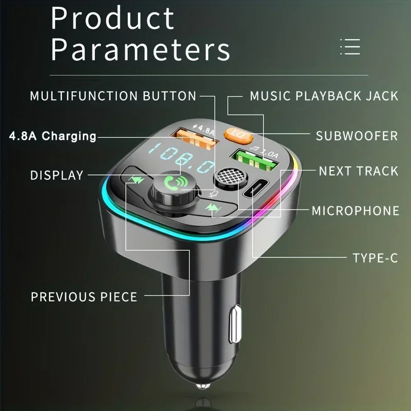 MP3 Player FM Transmitter Wireless Car with Type C PD 18W 3A Fast Charging and Handsfree Calling for iPhone Xiaomi Samsung Tools