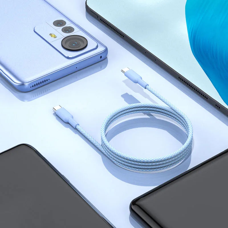 60W 1M/2M/3M Car Fast Charging Cable Dual Type-C Nylon Braided Data Cable Car Charging Accessories for Xiaomi Samsung iphone