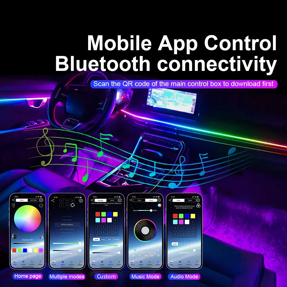 Universal Led Car Ambient Light RGB 64 213 Color Acrylic Strips Symphony Streamer Interior Dashboard Decoration Atmosphere Lamp