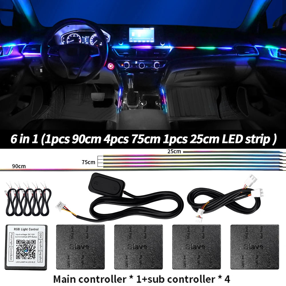 Universal Led Car Ambient Light RGB 64 213 Color Acrylic Strips Symphony Streamer Interior Dashboard Decoration Atmosphere Lamp