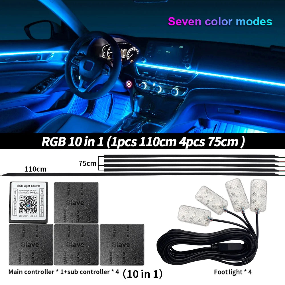 Universal Led Car Ambient Light RGB 64 213 Color Acrylic Strips Symphony Streamer Interior Dashboard Decoration Atmosphere Lamp