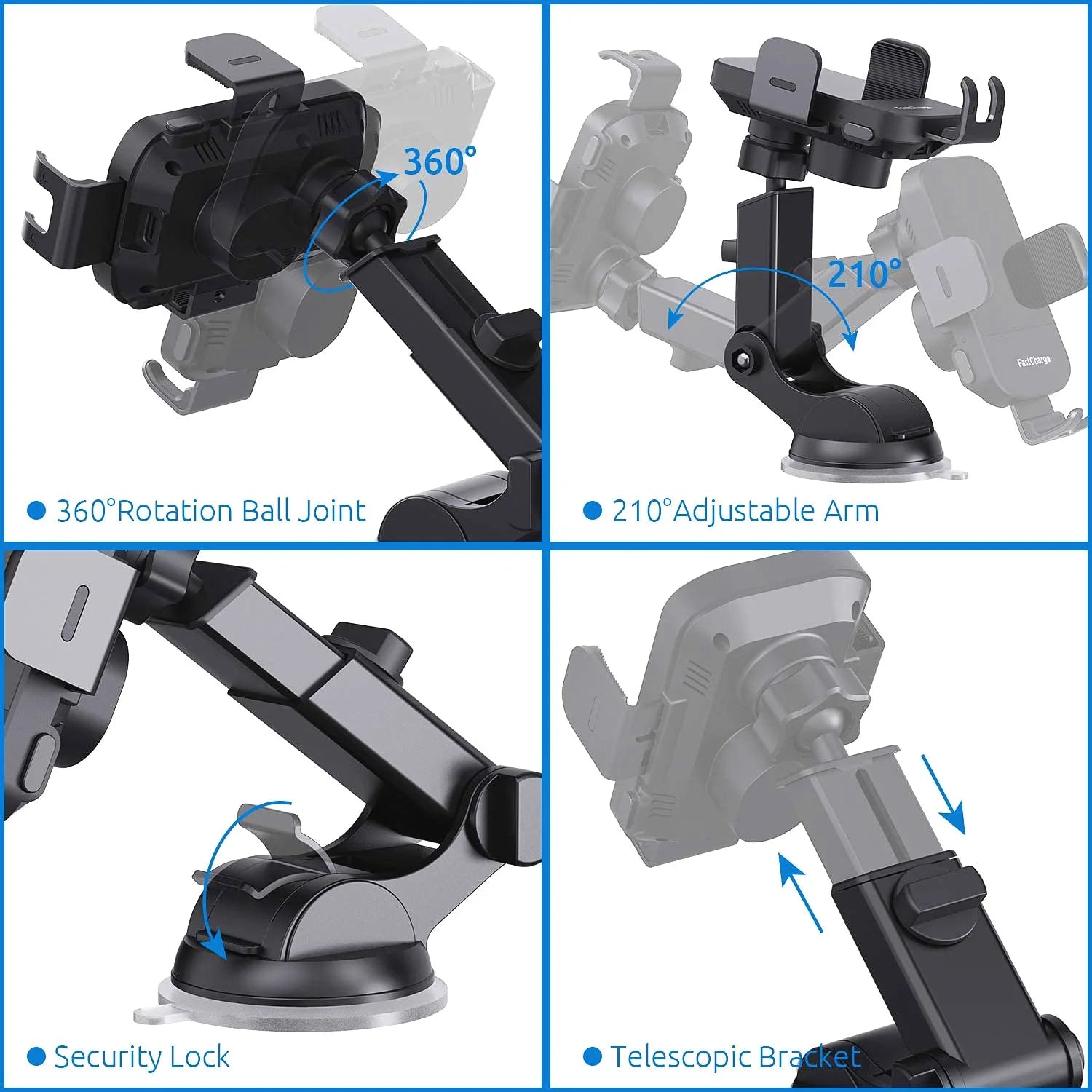 15W Fast charging Wireless Charging Bracket  Windshield Car Phone Holder Auto Clamp Intelligent Sensing For IPhone 15 Samsung