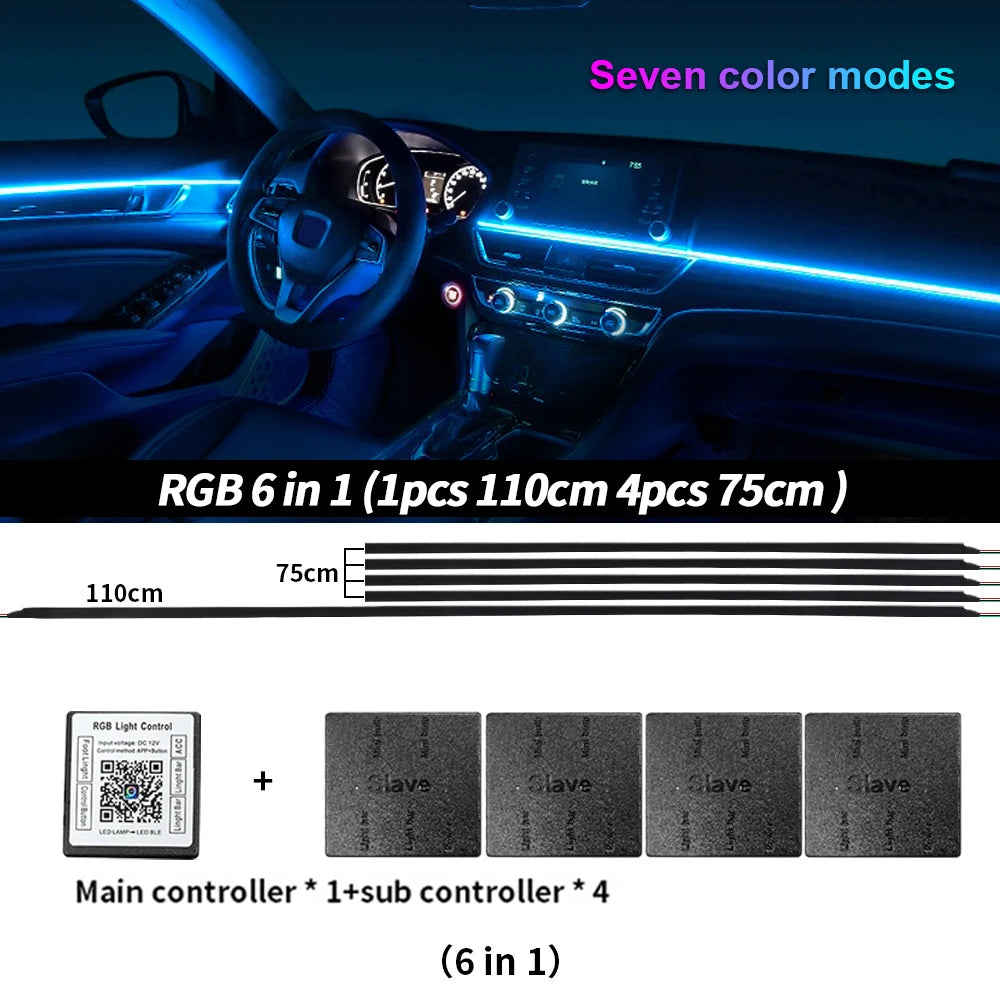 Universal Led Car Ambient Light RGB 64 213 Color Acrylic Strips Symphony Streamer Interior Dashboard Decoration Atmosphere Lamp