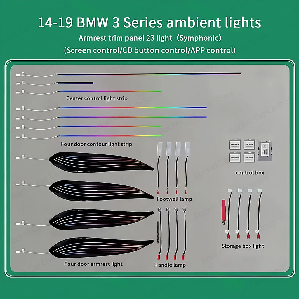 For BMW 3/4 Series 3GT F30 F31 F32 F34 Car LED Ambient Light App Control 256 Colour Symphony Atmosphere Lamp illuminated Strip