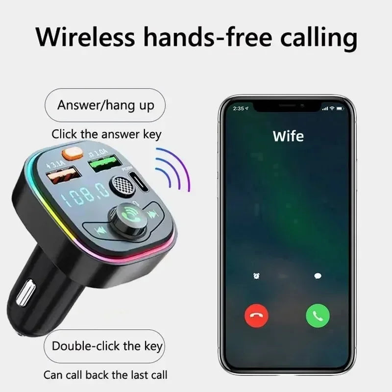 MP3 Player FM Transmitter Wireless Car with Type C PD 18W 3A Fast Charging and Handsfree Calling for iPhone Xiaomi Samsung Tools