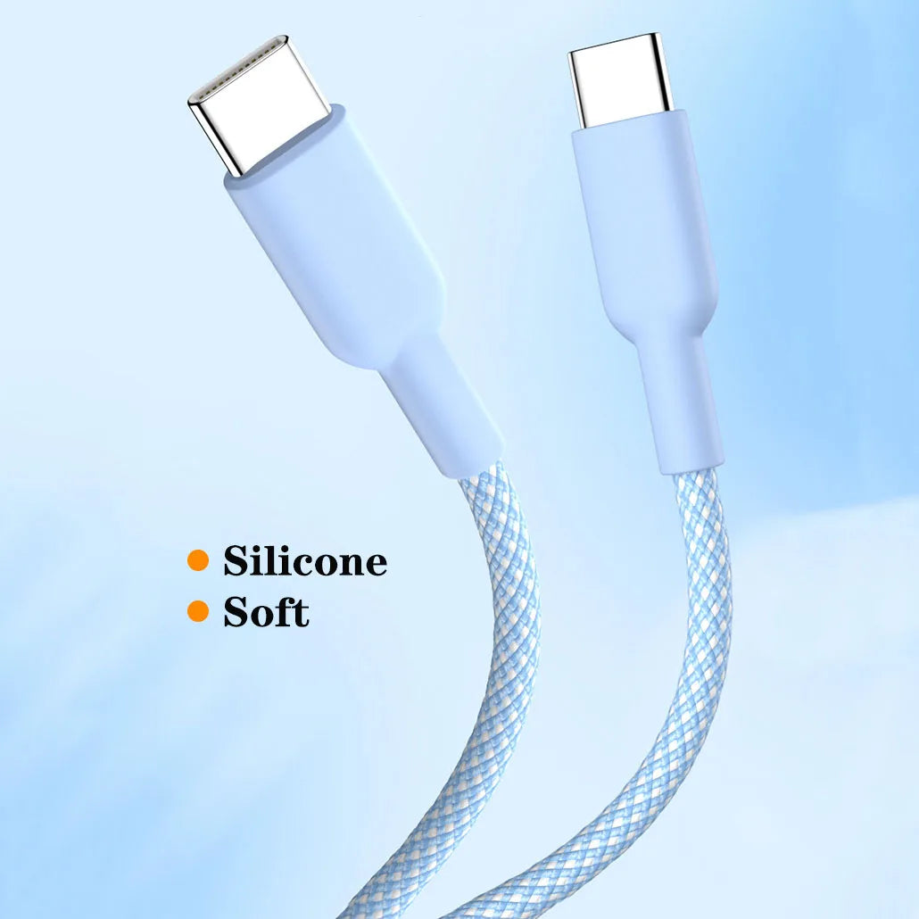 60W 1M/2M/3M Car Fast Charging Cable Dual Type-C Nylon Braided Data Cable Car Charging Accessories for Xiaomi Samsung iphone