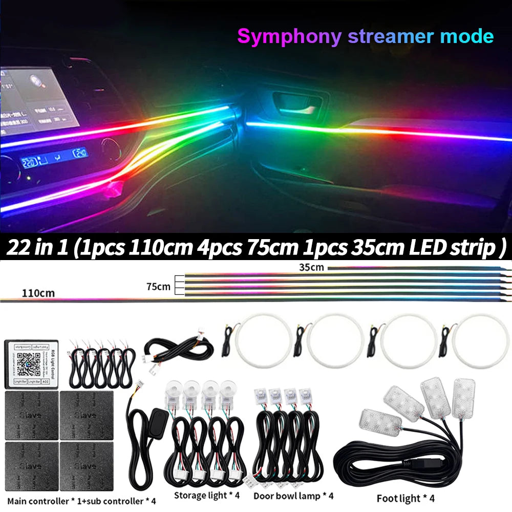 Universal Led Car Ambient Light RGB 64 213 Color Acrylic Strips Symphony Streamer Interior Dashboard Decoration Atmosphere Lamp