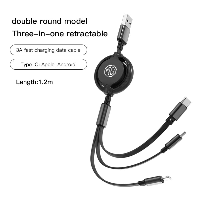 Car 3 in 1 USB Cable Type C Micro USB Fast Charging Cable For Morris Garages MG Cyberster MG3 MG5 MG7 MG6 ZS ES5 ONE HS MG4 EV