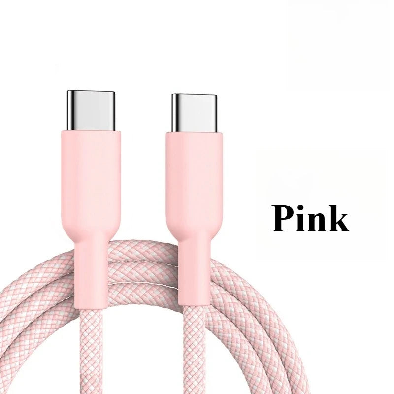60W 1M/2M/3M Car Fast Charging Cable Dual Type-C Nylon Braided Data Cable Car Charging Accessories for Xiaomi Samsung iphone